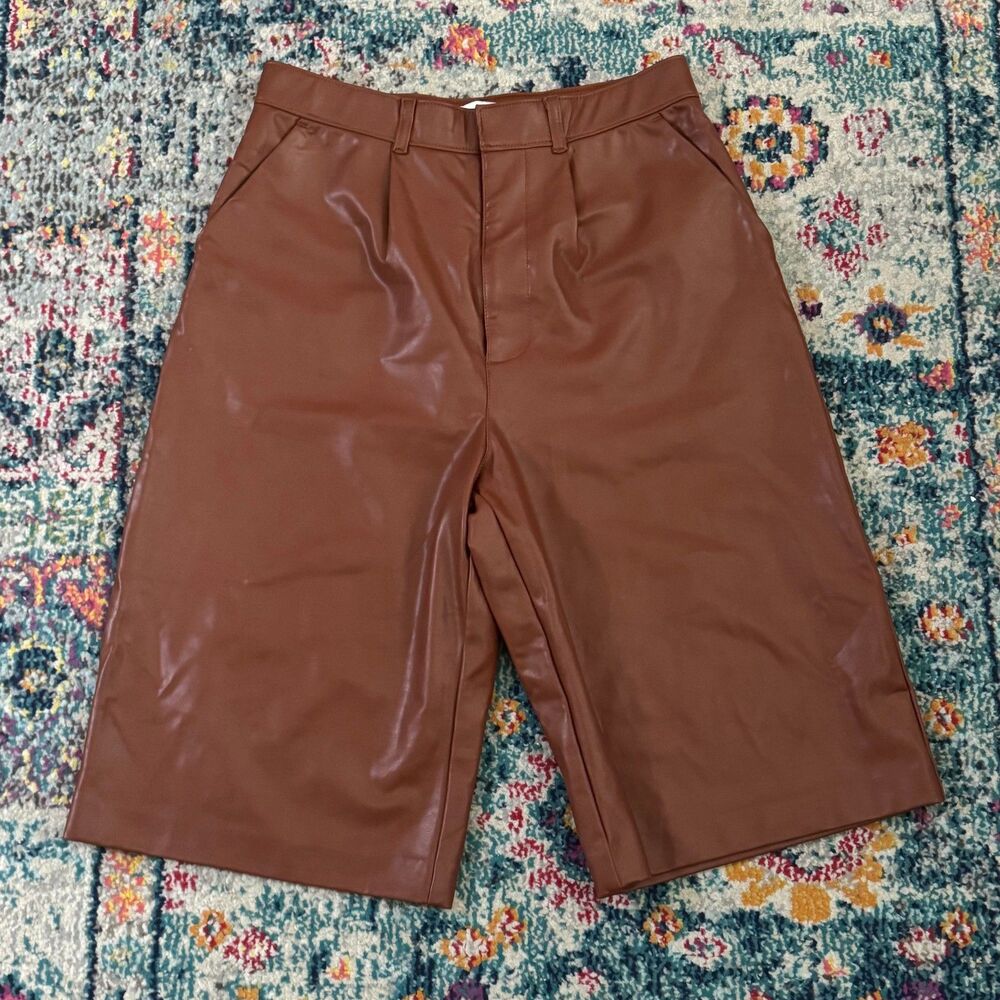 Abercrombie & Fitch Women's Brown Faux Leather Culottes Pants Size M